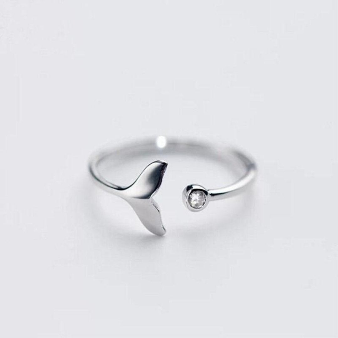 Delfin Svans Ring  i 925 Sterling Silver och Justerbar Zirkonia