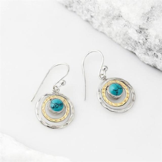 Boho Saturn Örhängen med Turquoise Sten i Silver och Guld