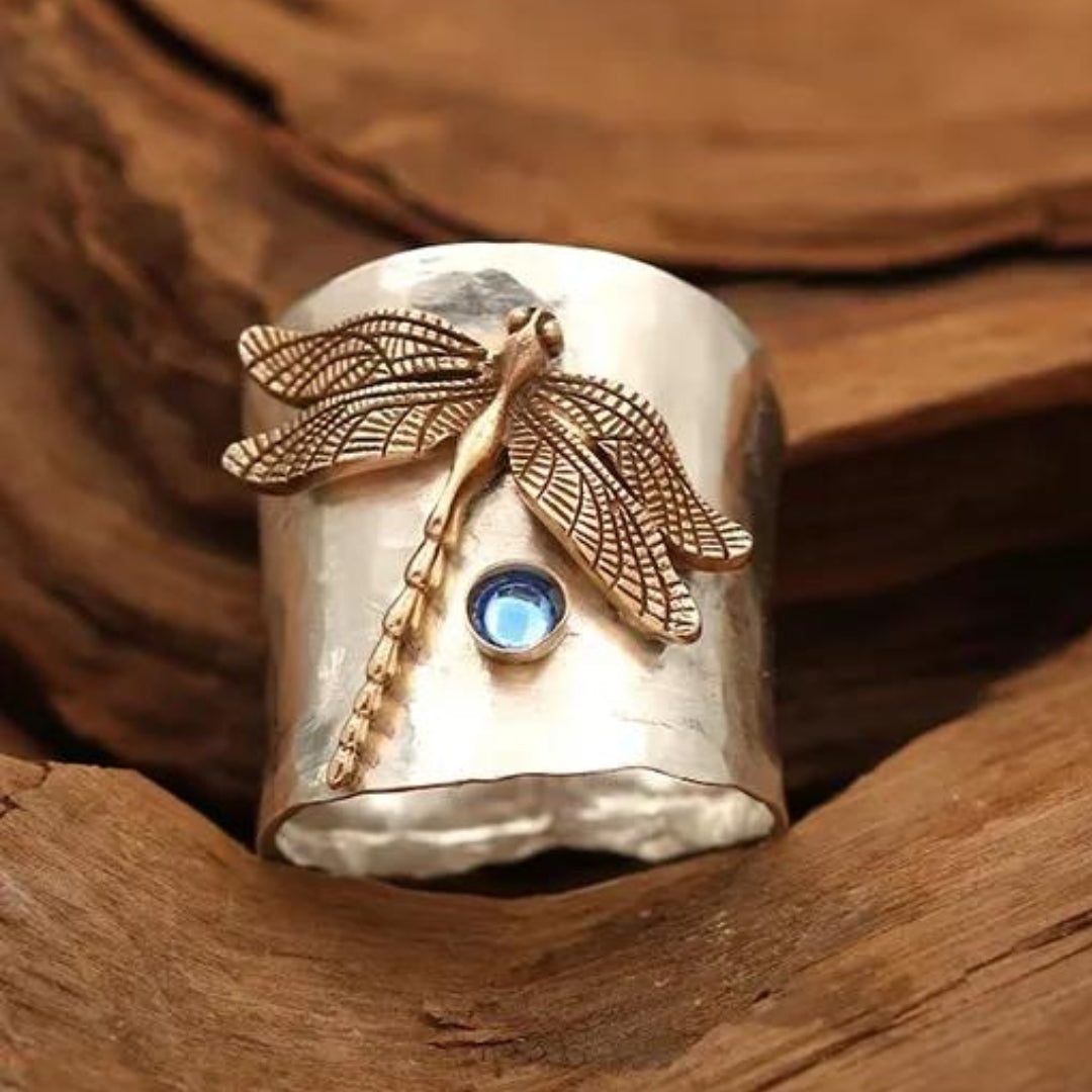 Boho Dragonfly Ring i Antikt Silver