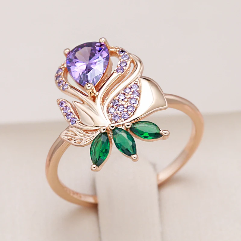 Lilac Zirconia Rose Ring i Guld